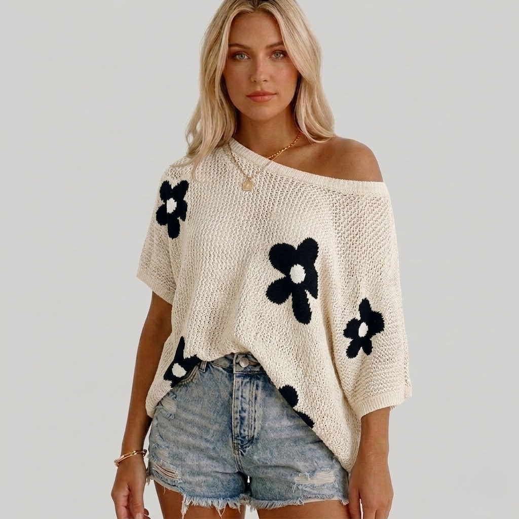 Floral Crochet Knit Open-Weave Pullover Top + 50% OFF