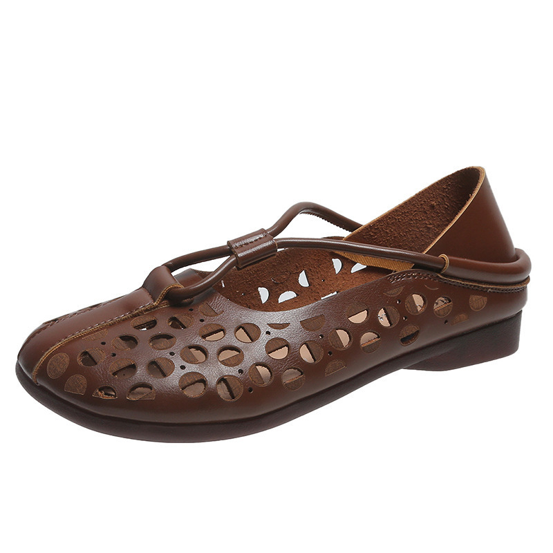 Retro Hollow Out Soft Leather Women Shoes