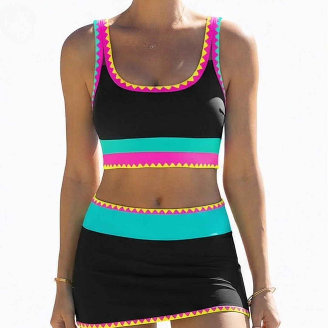 Solara™ Color Block Sporty 3 Piece Bikini Set