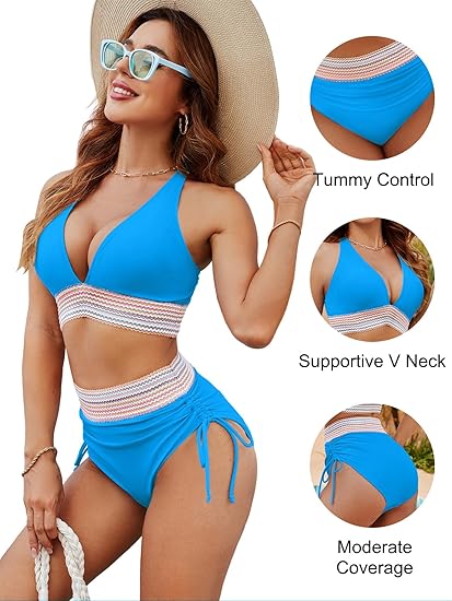 🎁2026 High Waisted Tummy Control Color Block Bikini Sets