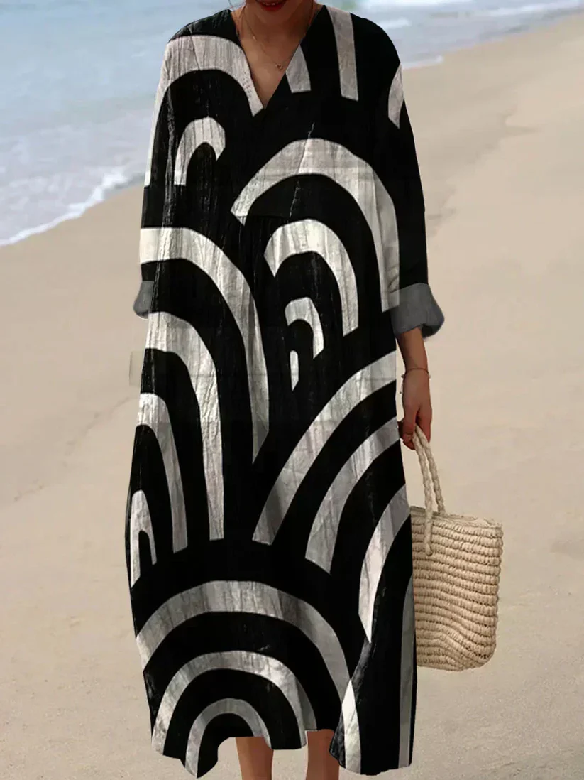 Women's SummerAbstract Pattern Art Print Cotton Dress