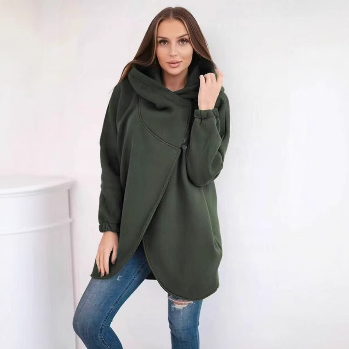 Women's Plus Size Hooded Sweatshirt, Half-zip Fashion Design