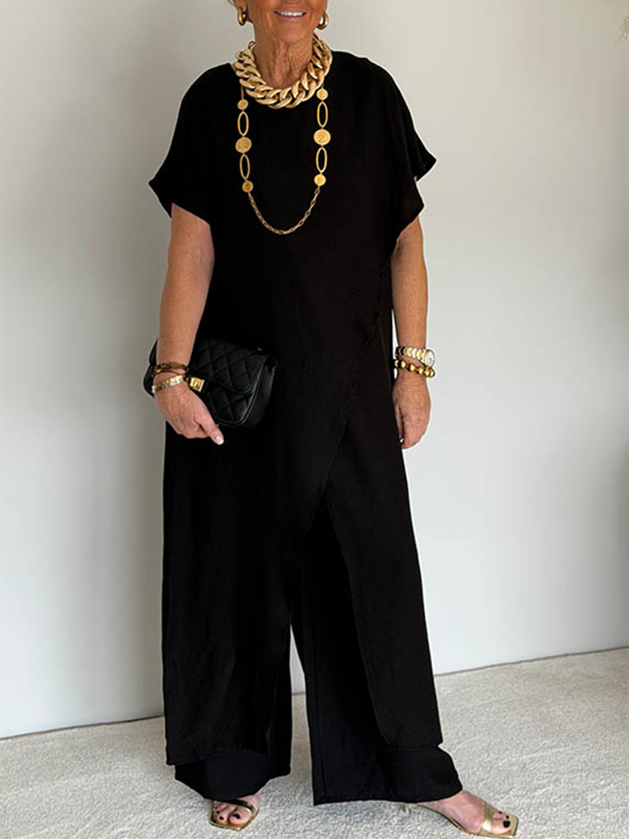📦📦LAST DAY SAVE 49% ⏰Women's Cozy Loose Fit Asymmetrical Two-Piece Set - Casual Retro Cotton Blend Outfit