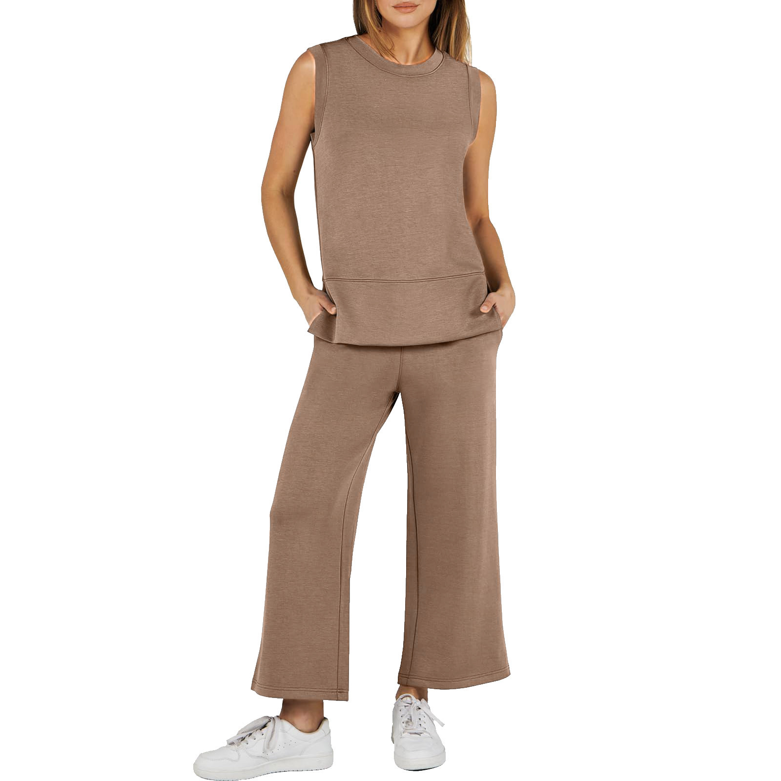 Comfy 2-Piece Lounge Set – Wide Leg Pants for Travel & Vacation