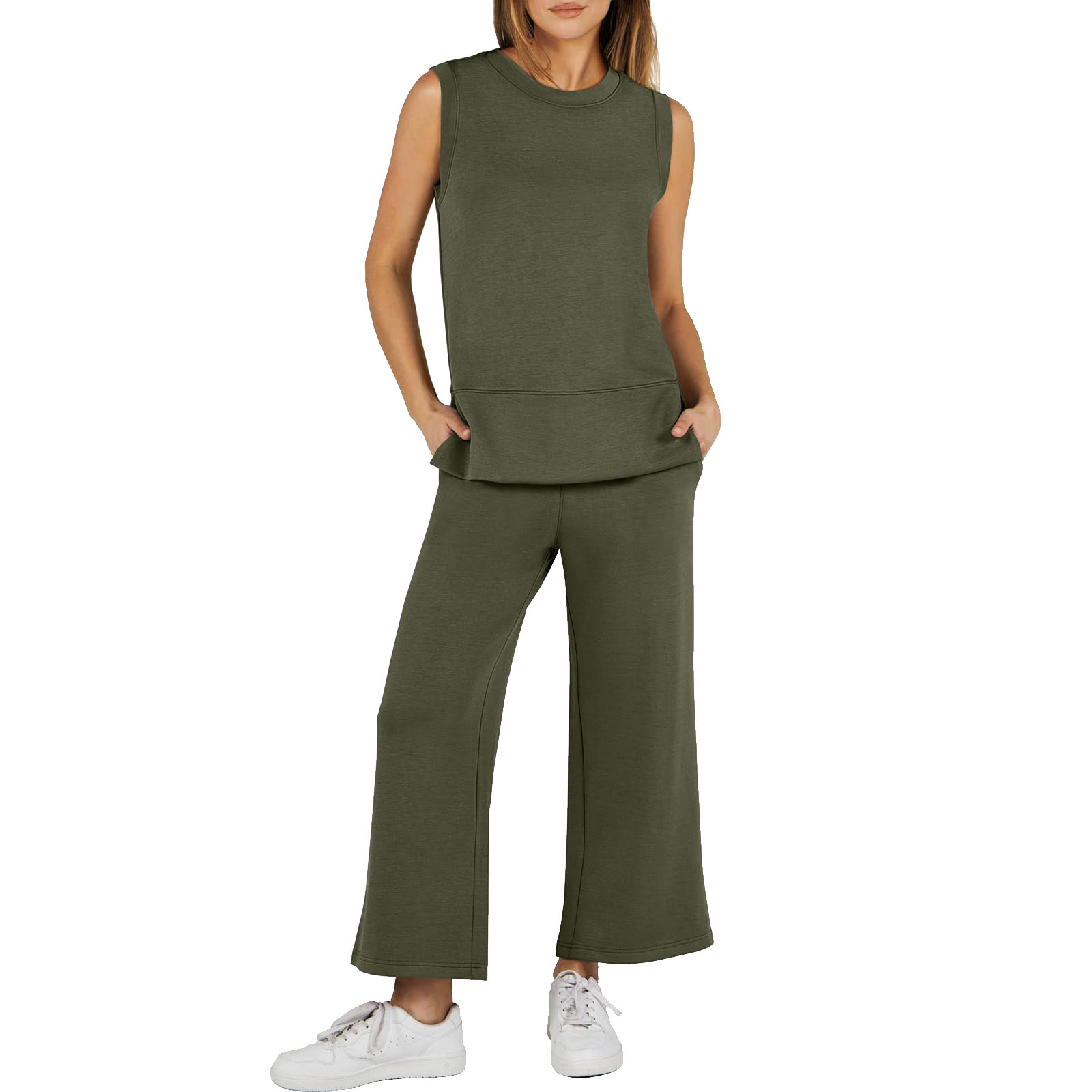 Comfy 2-Piece Lounge Set – Wide Leg Pants for Travel & Vacation