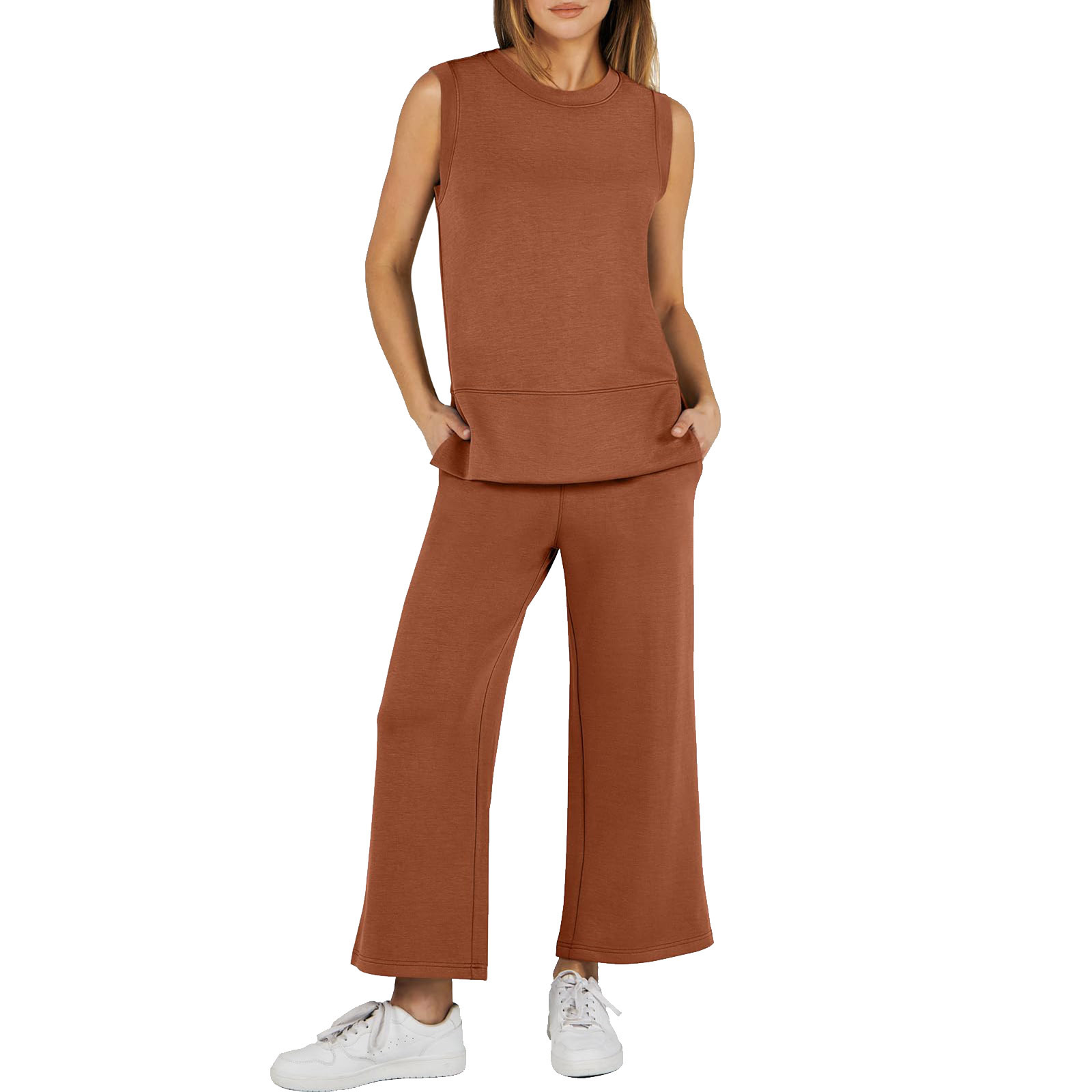 Comfy 2-Piece Lounge Set – Wide Leg Pants for Travel & Vacation