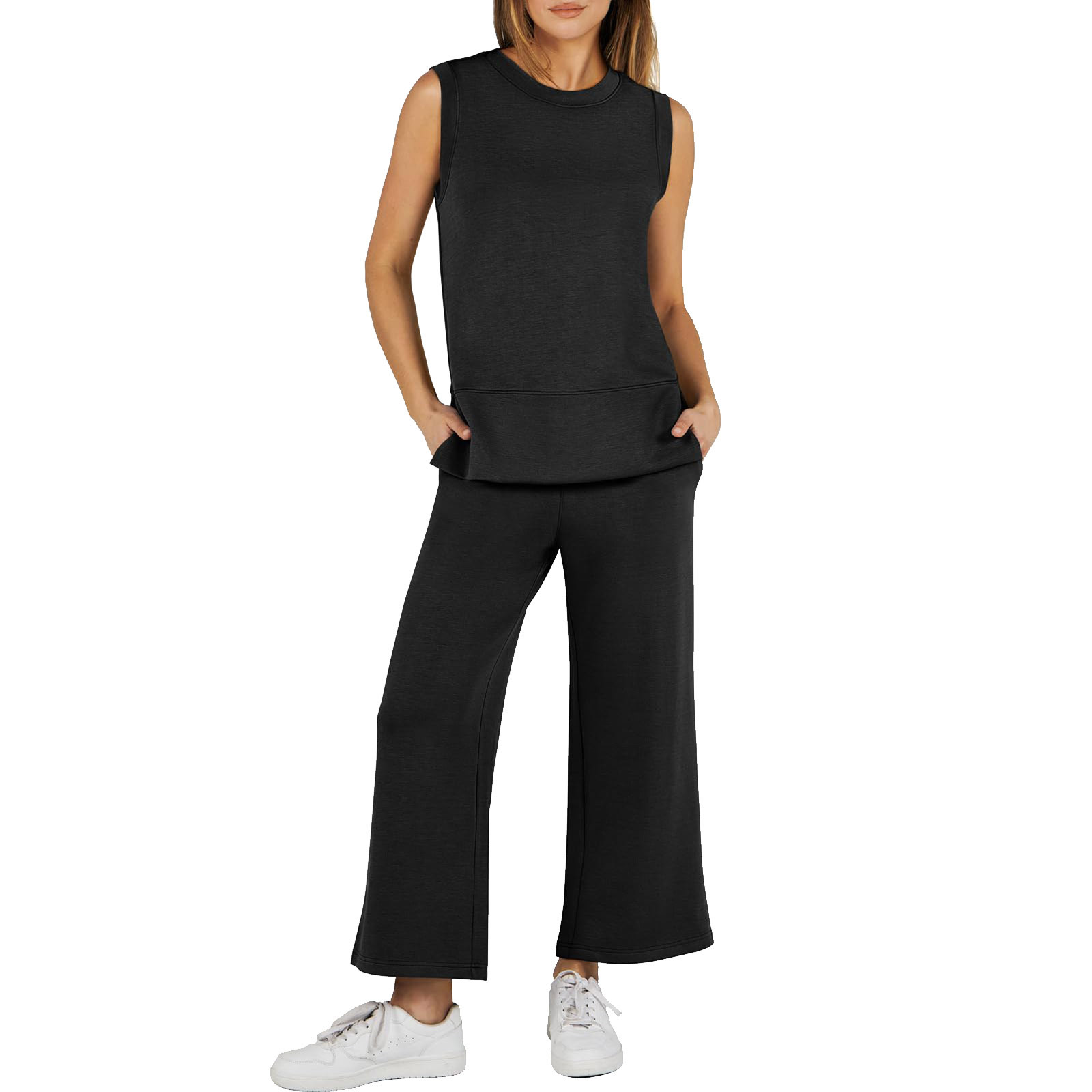 Comfy 2-Piece Lounge Set – Wide Leg Pants for Travel & Vacation