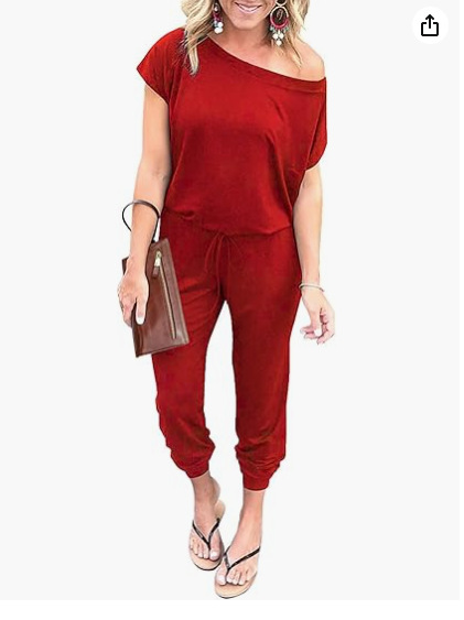 Off-Shoulder Short Sleeve Beam Foot Jumpsuit