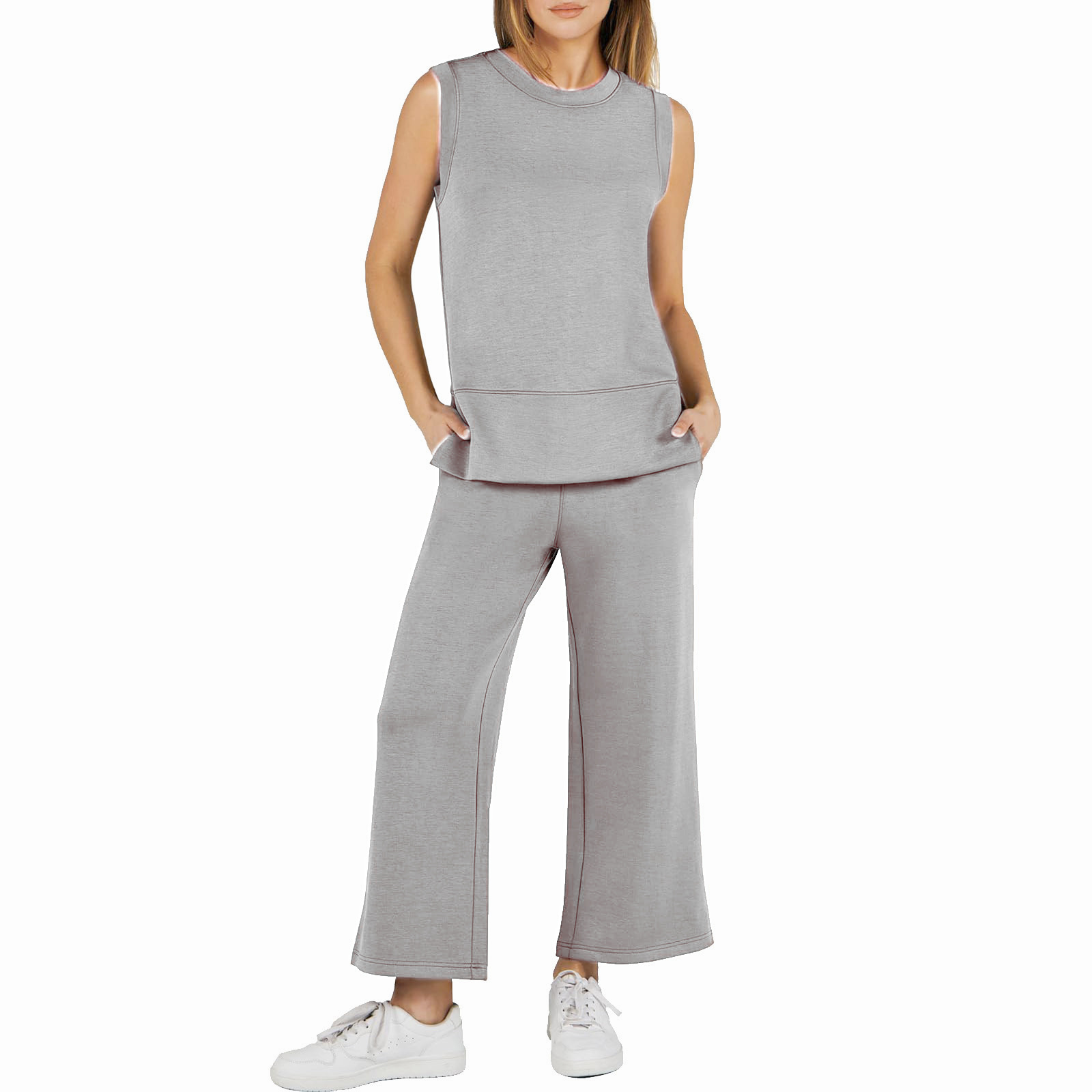 Comfy 2-Piece Lounge Set – Wide Leg Pants for Travel & Vacation