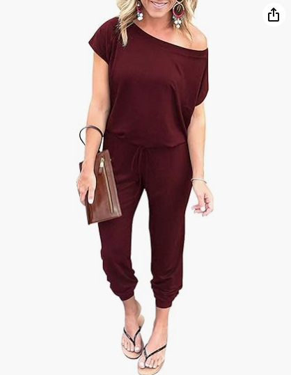 Off-Shoulder Short Sleeve Beam Foot Jumpsuit