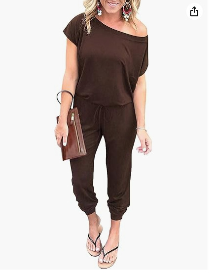 Off-Shoulder Short Sleeve Beam Foot Jumpsuit