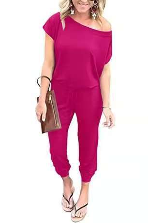 Off-Shoulder Short Sleeve Beam Foot Jumpsuit