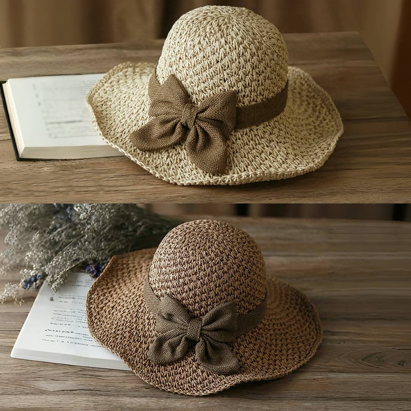⏳Time-Limited Special⏰Straw Hat with Retro Bow – Foldable & Breathable for Summer