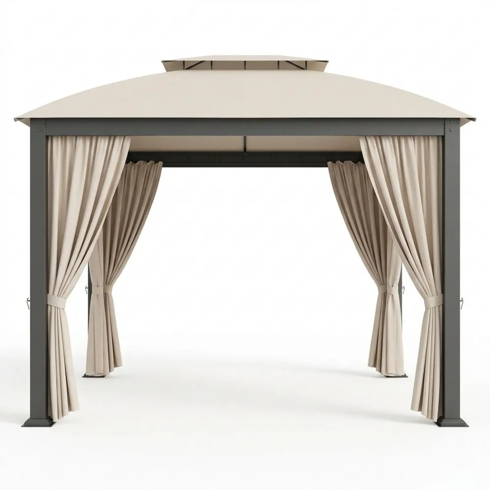 Gartenpavillon aus pulverbeschichtetem Stahl 3x3m Polyester Beige