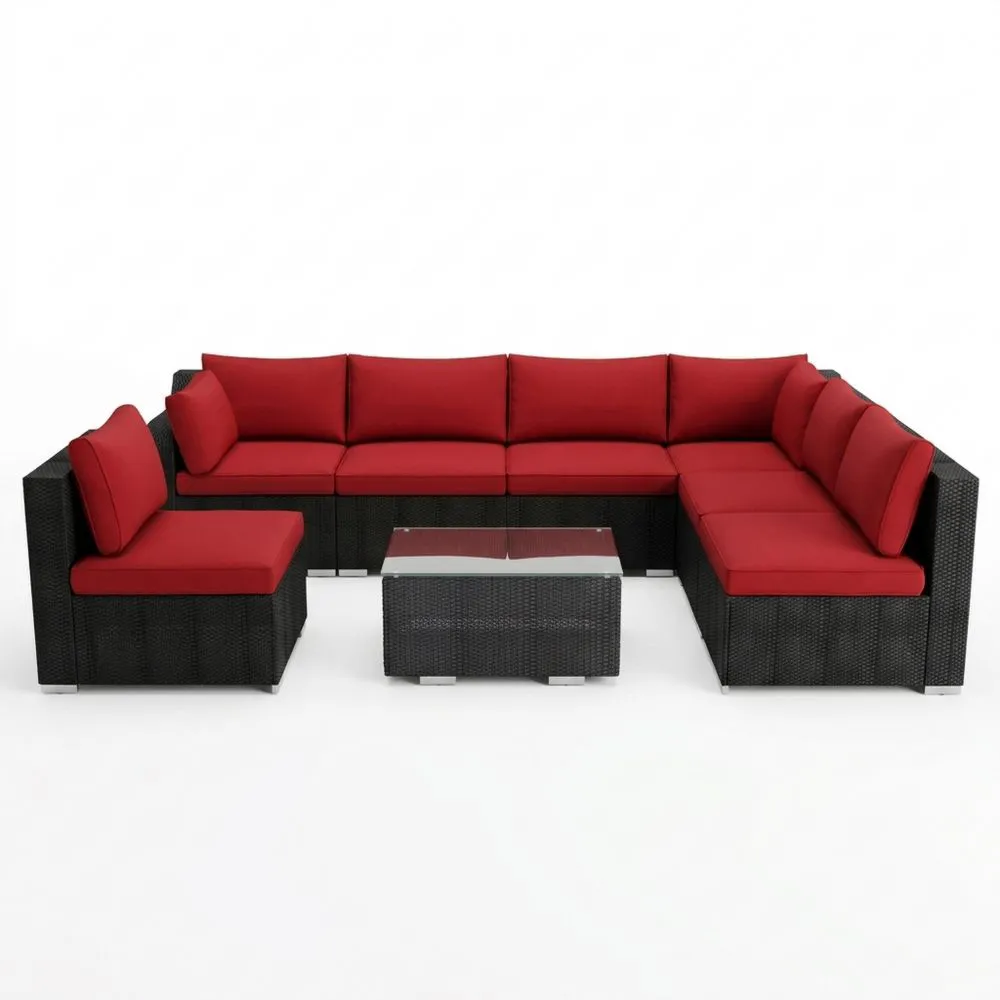Modulares Gartenmöbelset aus Polyrattan mit Tisch Rot/Schwarz 250x250 cm