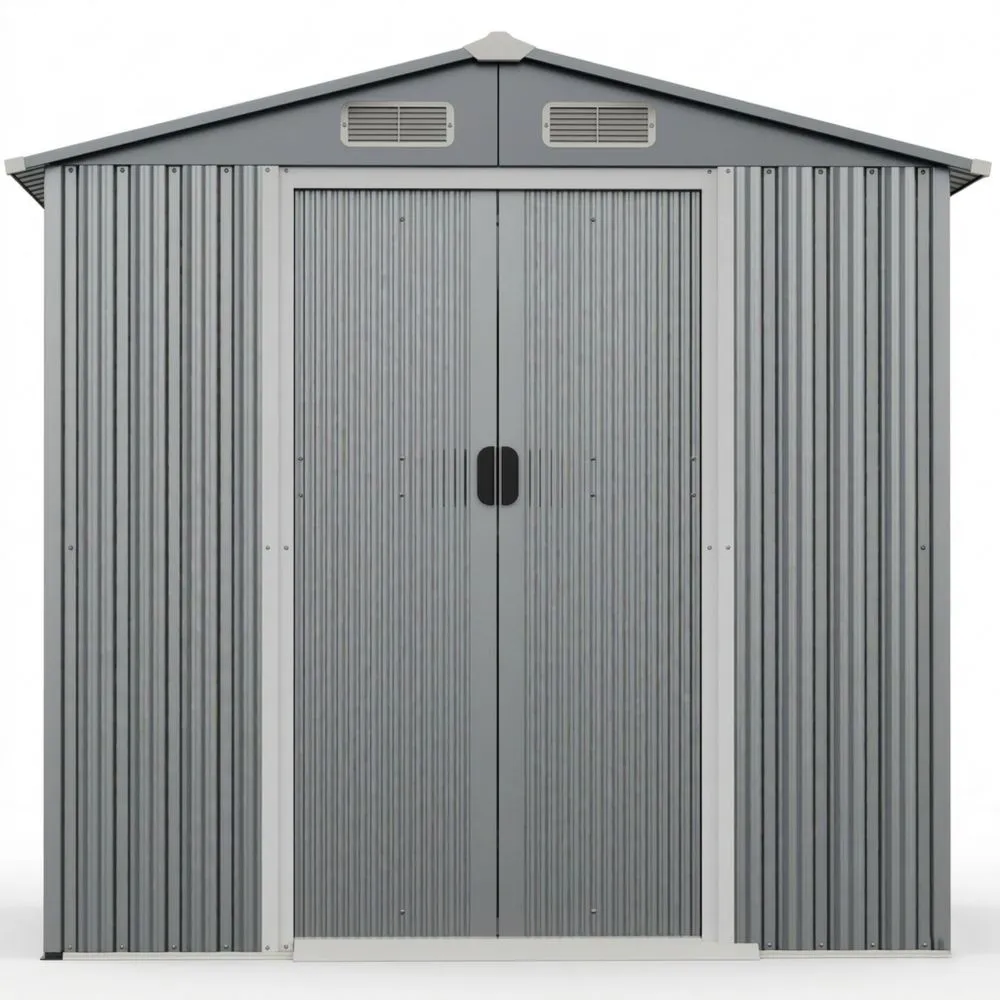 Grauer, verzinkter Gartengeräteschuppen, 210 x 132 x 186 cm