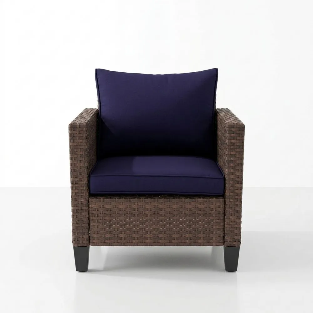 Polyrattan Sessel mit Dunkelblauen Kissen