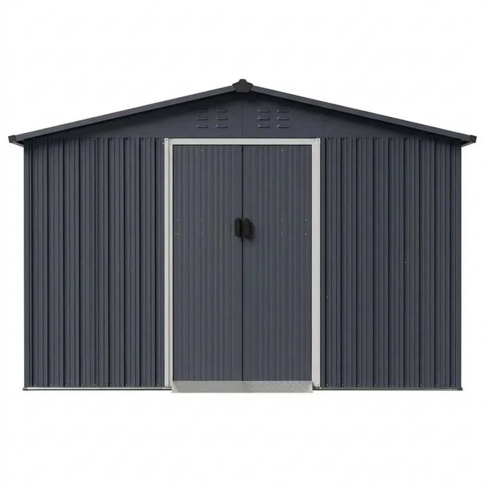 Geräteschuppen aus verzinktem Stahl mit Doppeltüren, dunkelgrau