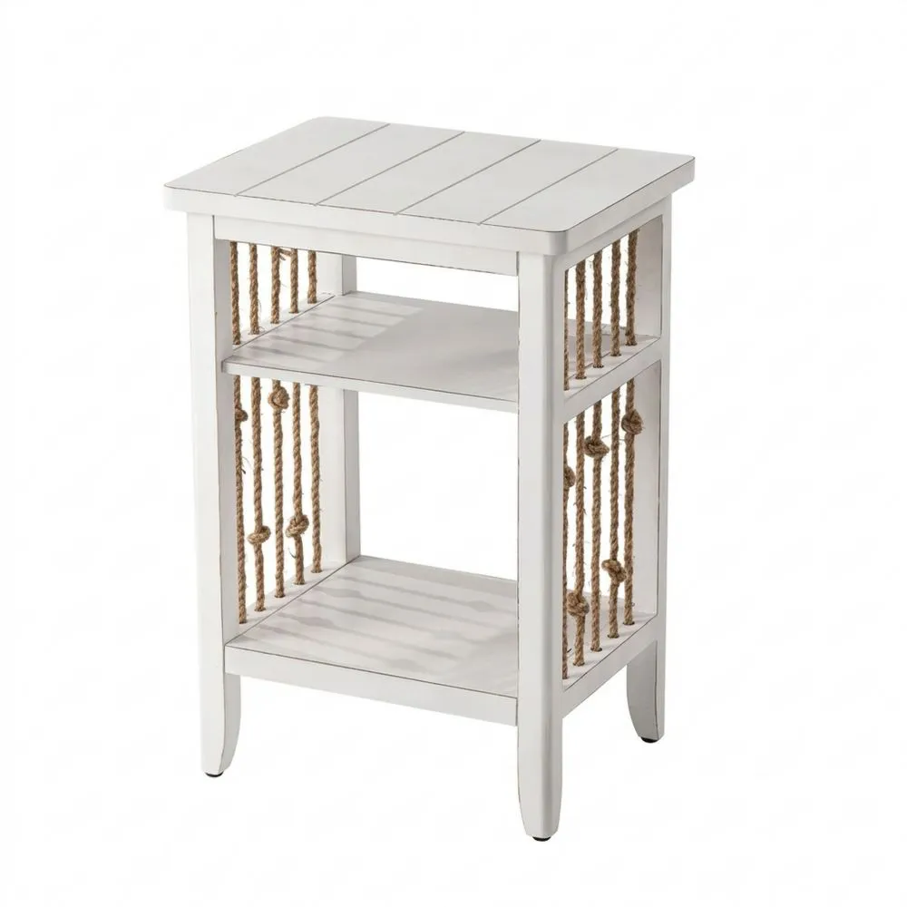 Beistelltisch aus weißer Eiche mit Juteseilgestell