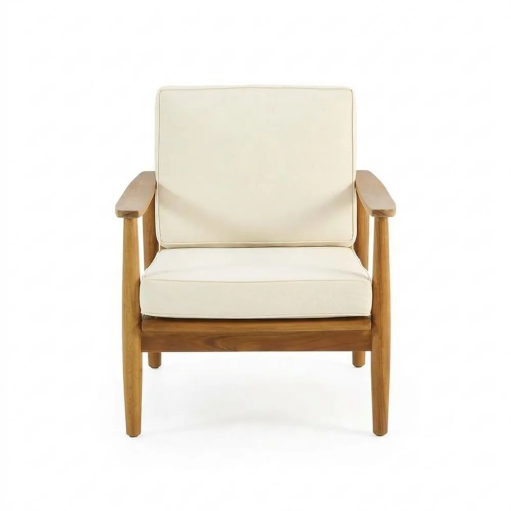 Massivholzrahmen, Polyesterbezug, beigefarbener Sessel