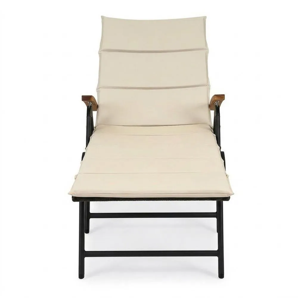 Klappbarer Liegestuhl Stahlrahmen Baumwollgewebe Beige