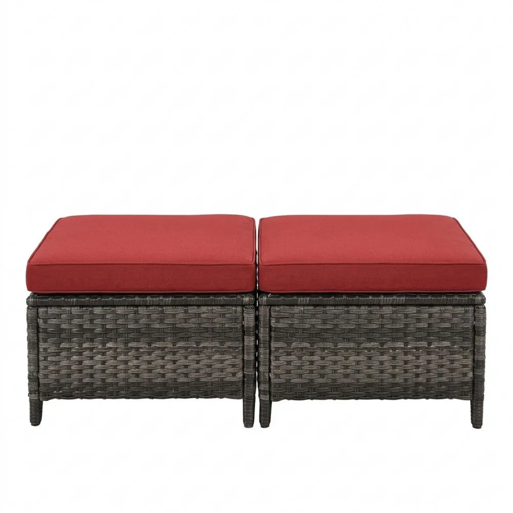 Rattan Hocker Set mit Kissen Grau/Rot