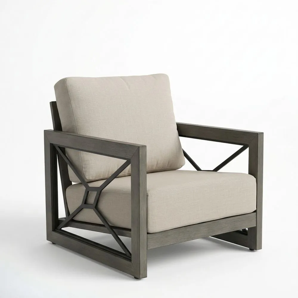 Outdoor Sessel Akazienholzrahmen Beige Kissen 75cm x 90cm x 85cm