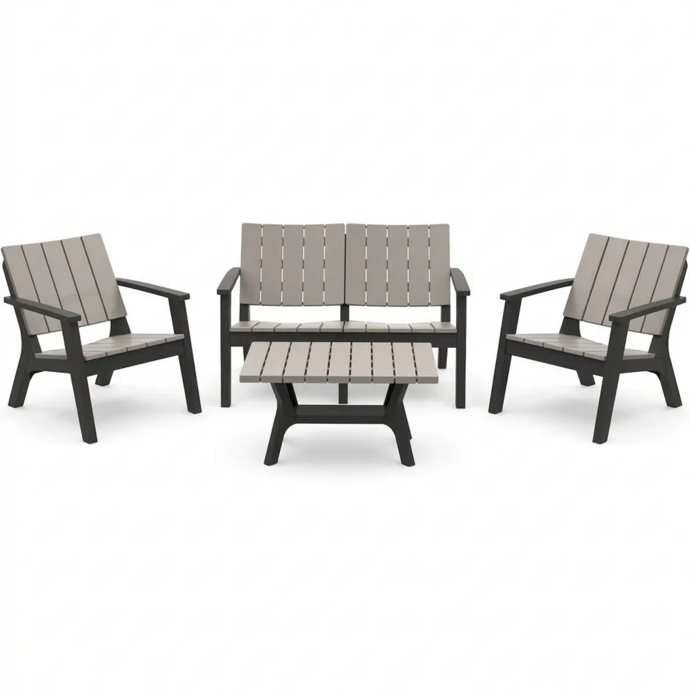 4-teiliges Gartenmöbelset aus Kunststoff Grau/Schwarz
