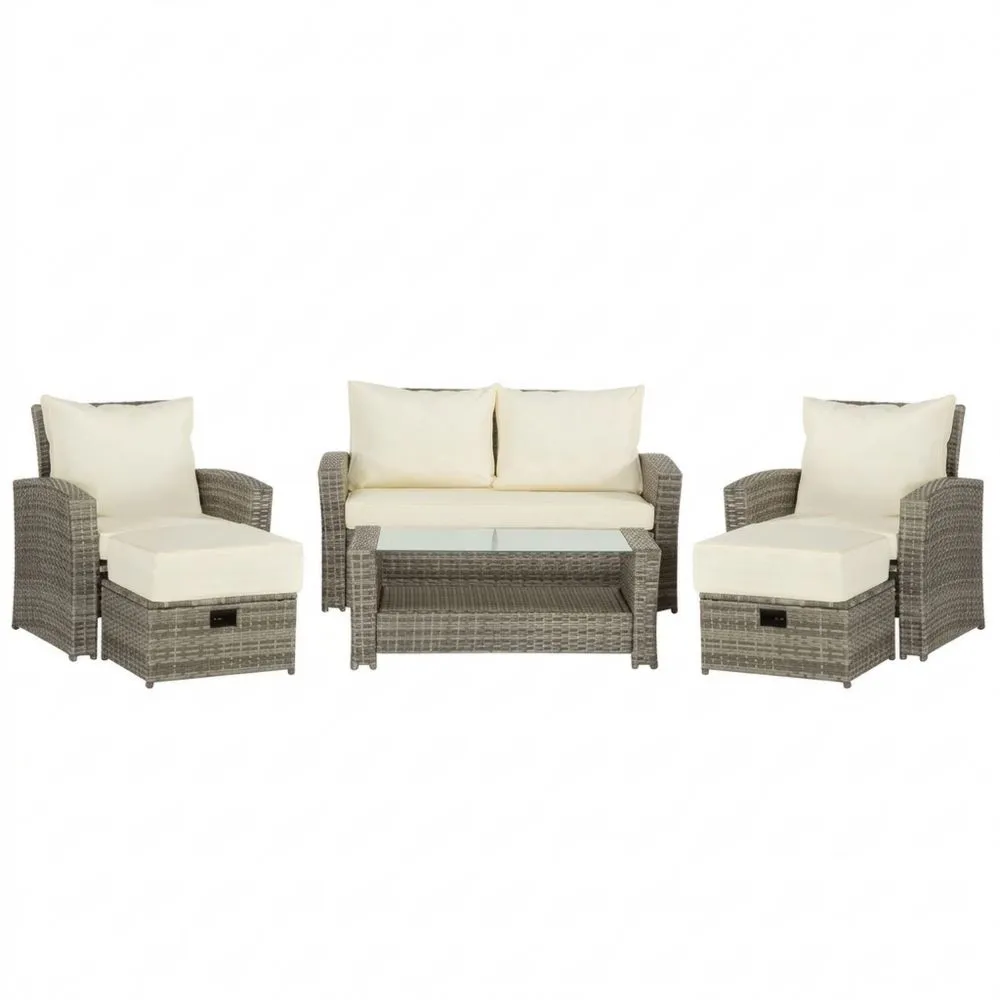 Gartenmöbel-Set Rattan Sofa mit Kissen und Tisch