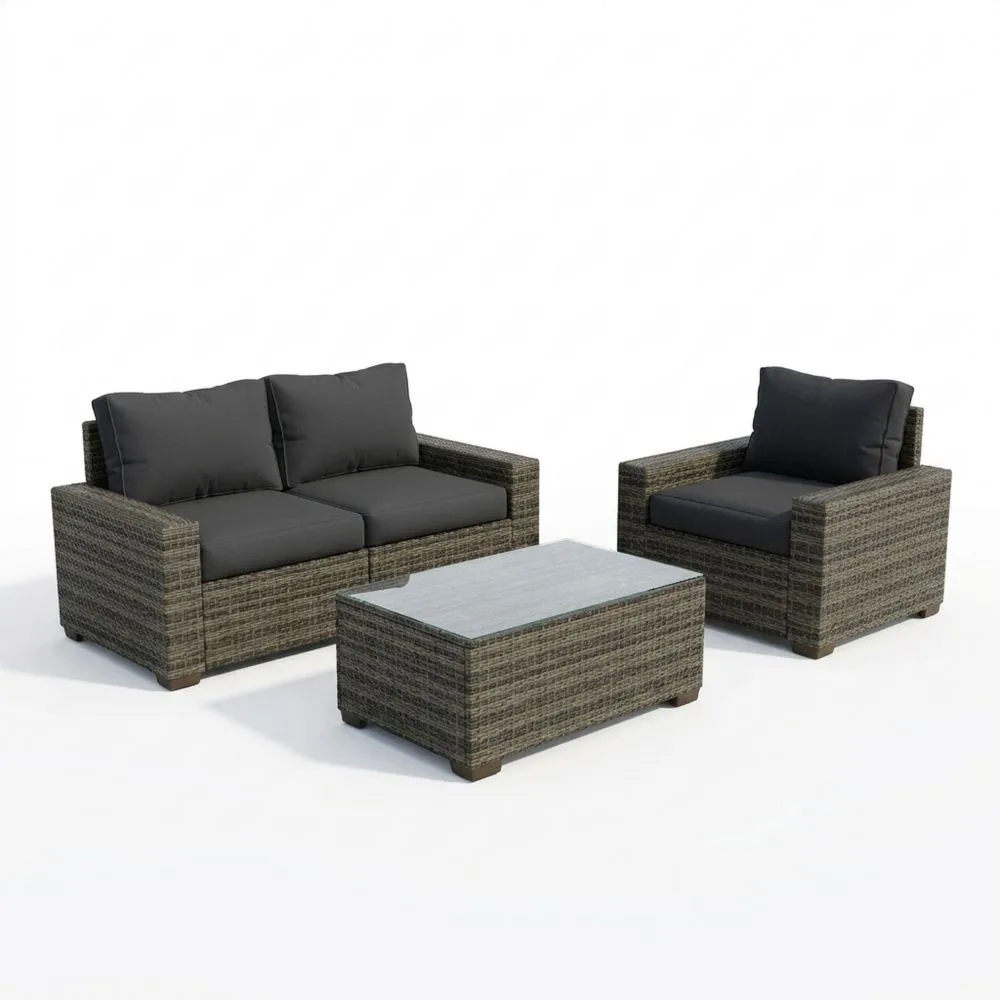 Gartenmöbel Set Polyrattan Grau Sofa Sessel Tisch Sicherheitsglas