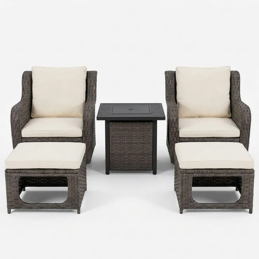 Polyrattan Gartenmöbel Set 5-teilig mit Beigen Kissen