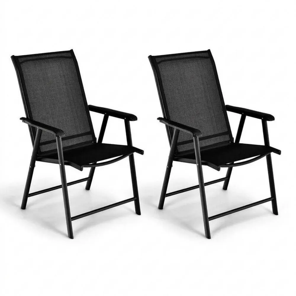 2-teiliges Klappstuhlset Aluminium Textilen Schwarz