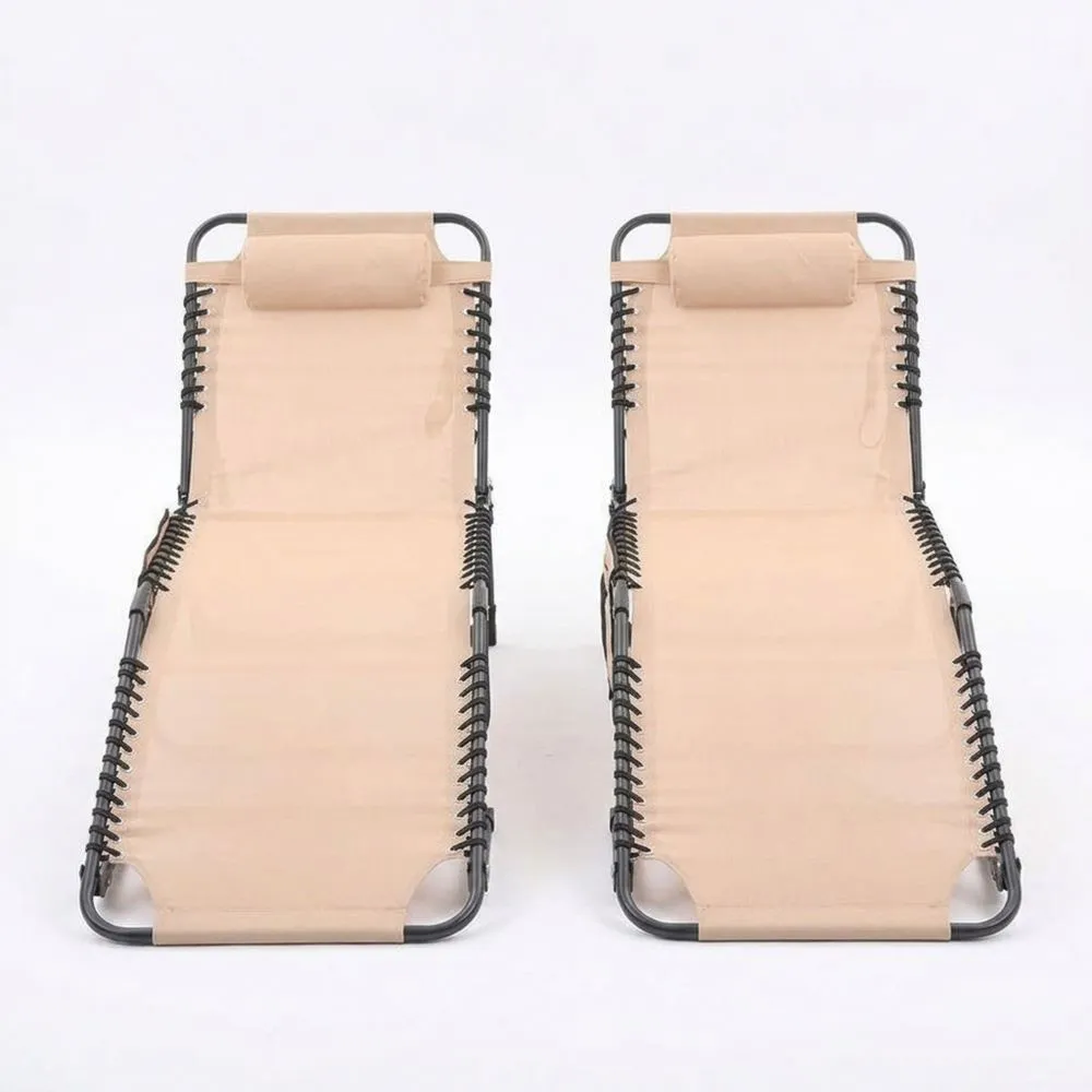 Zweiteiliges beiges Sonnenliegen-Set aus Aluminium und Textilene