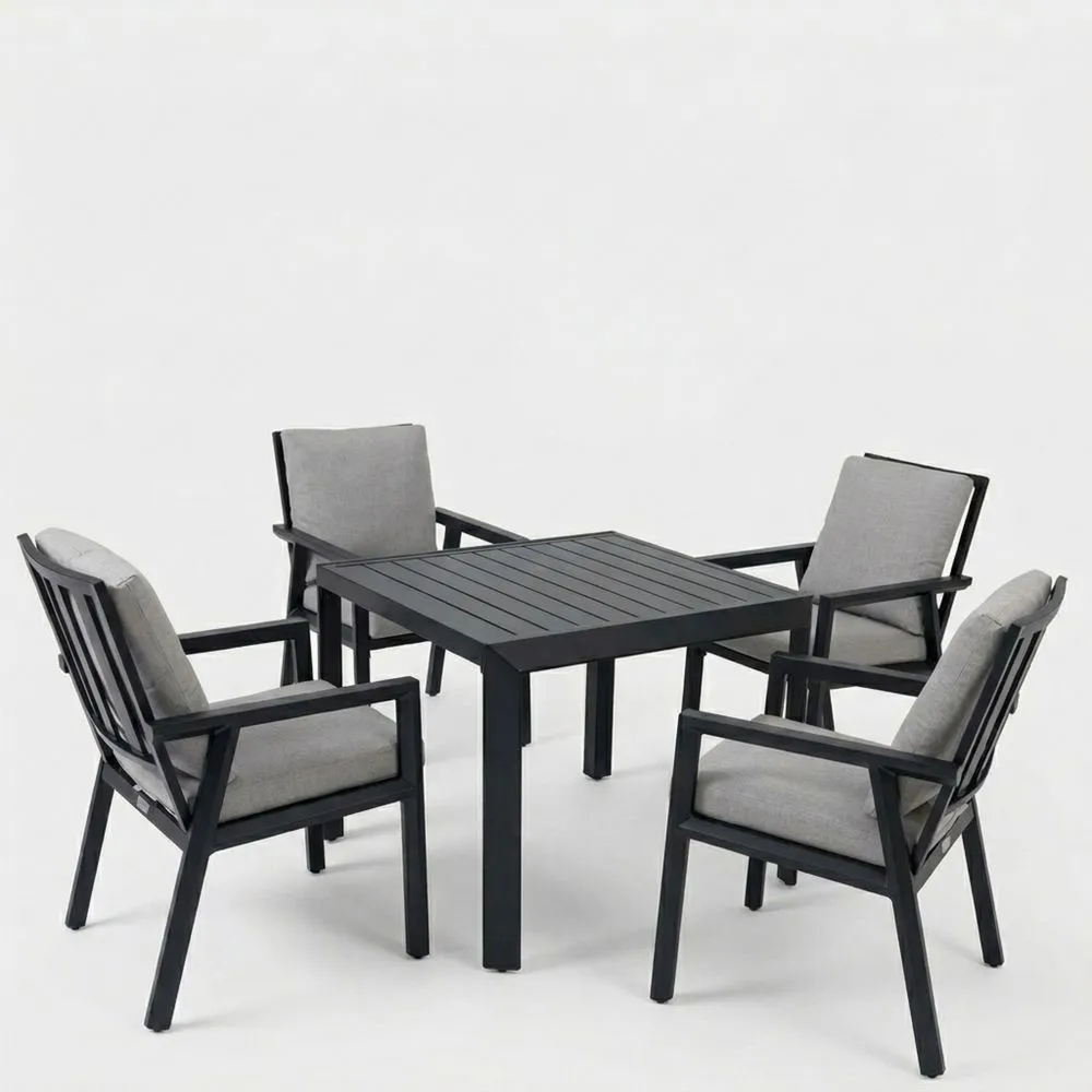 Gartenmöbel-Set aus Aluminium mit Kissen in Schwarz und Grau