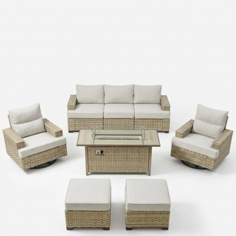 Gartenmöbel-Set aus Rattan mit Sofa, Tisch und Hockern Beige