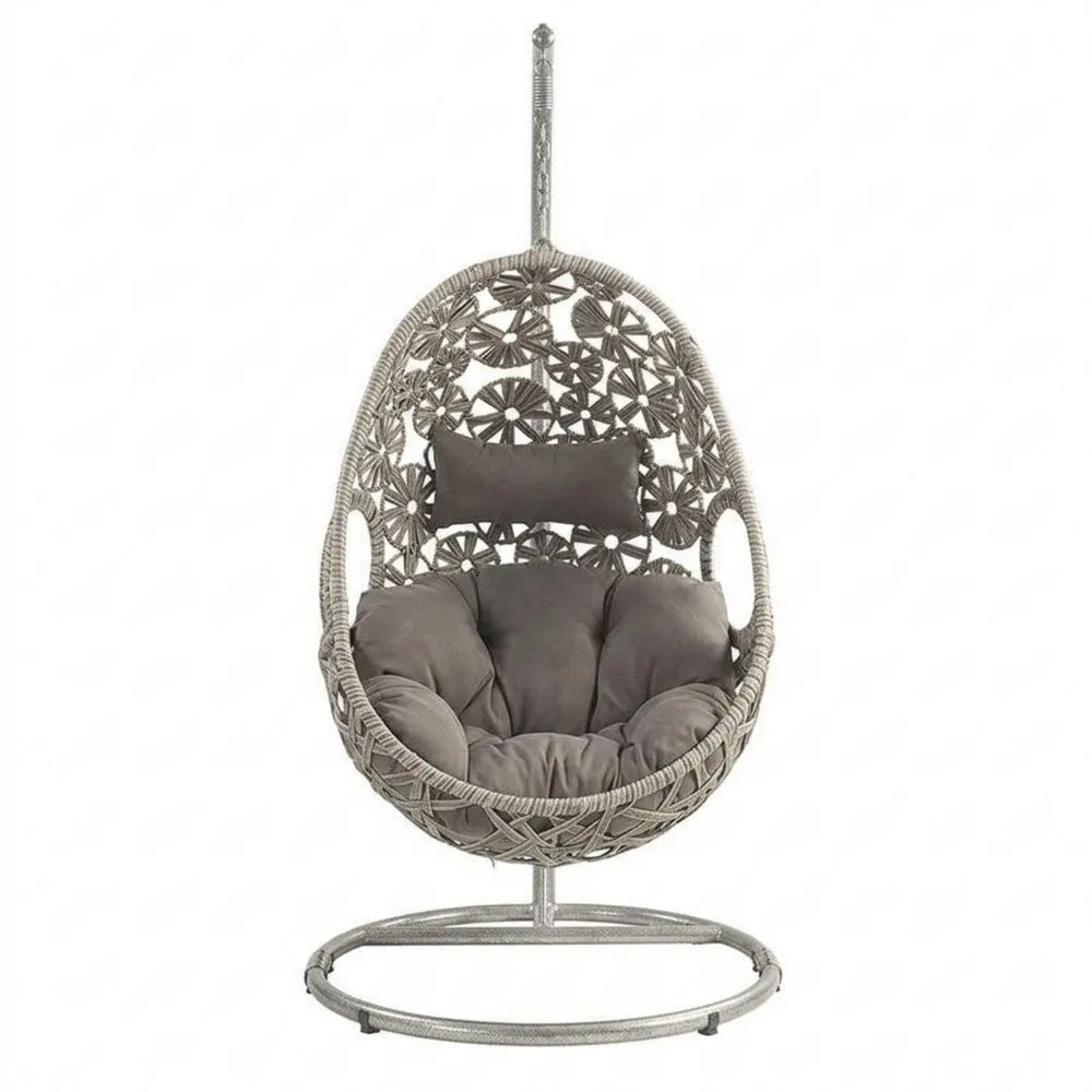 Hängesessel Ei-Form Stahl Polyrattan mit Polyesterkissen Grau
