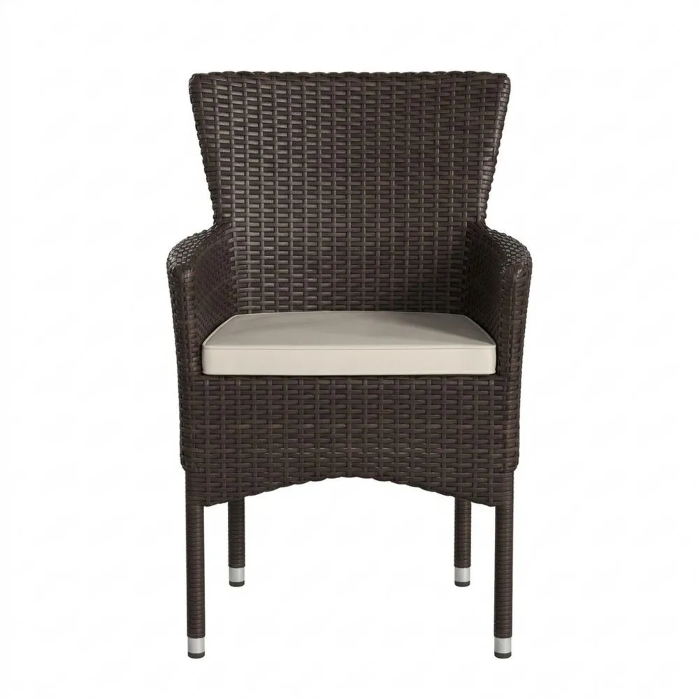 Rattan-Gartenstuhl Braun mit Beigem Kissen