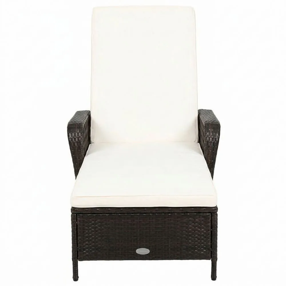 Verstellbarer Polyrattan Liegestuhl Cremeweiß Dunkelbraun