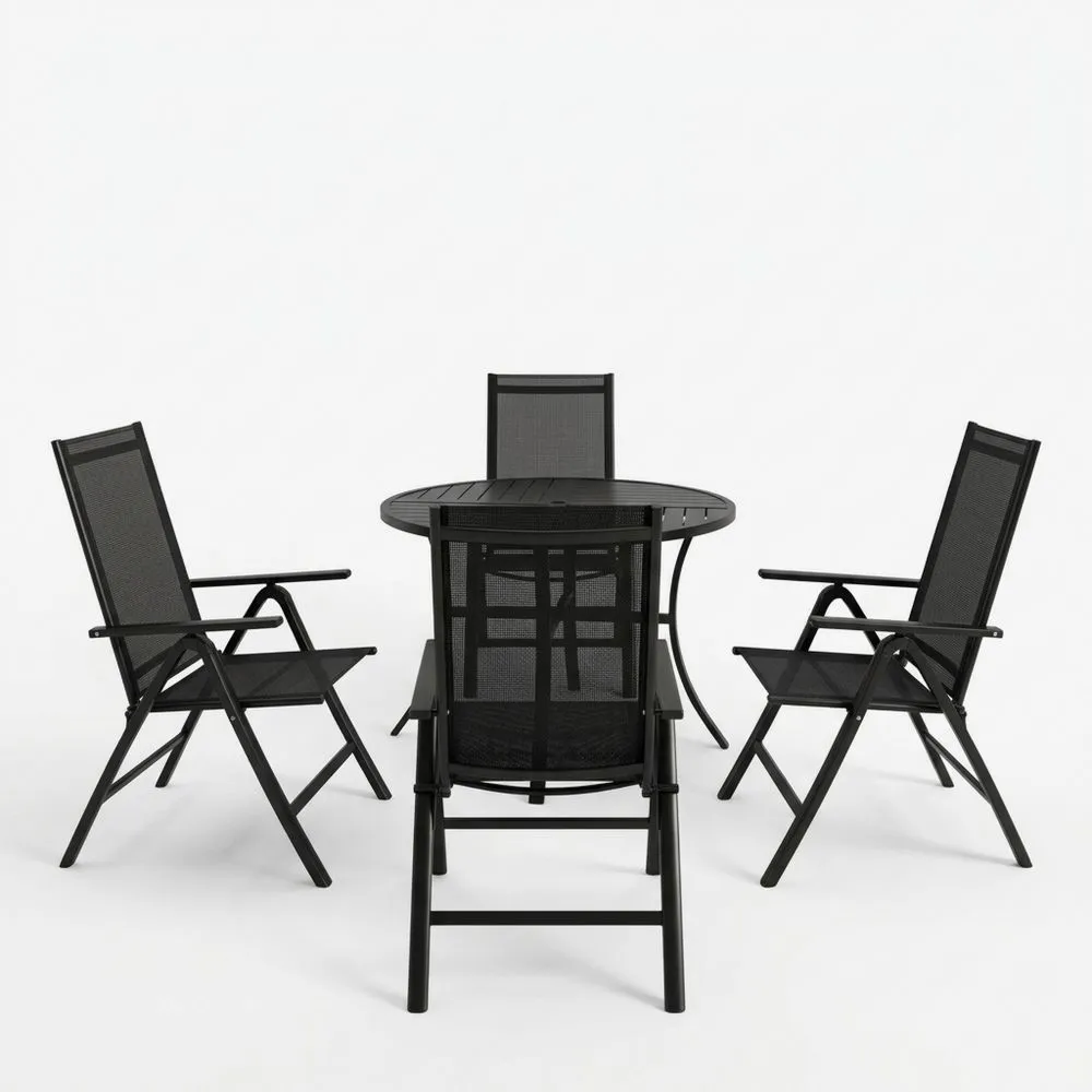 Gartenmöbel Set 5-teilig Rundtisch Aluminium Schwarz