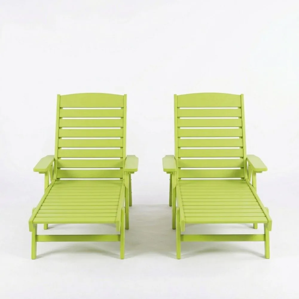 2-teiliges, verstellbares Lounge-Sessel-Set aus Eichenholz in Hellgrün