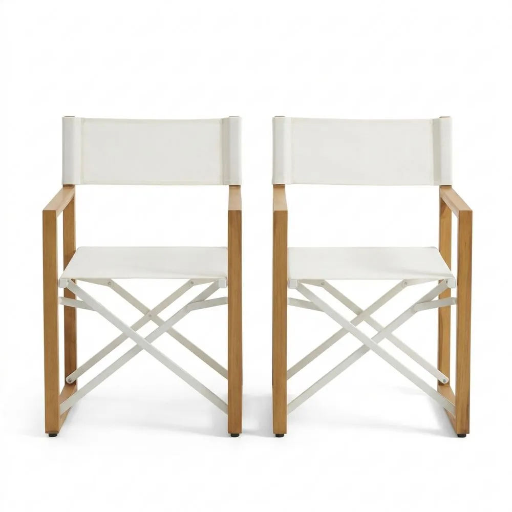 2-teiliges Set aus faltbaren Regiestühlen aus Massivholz und Polyester in Beige