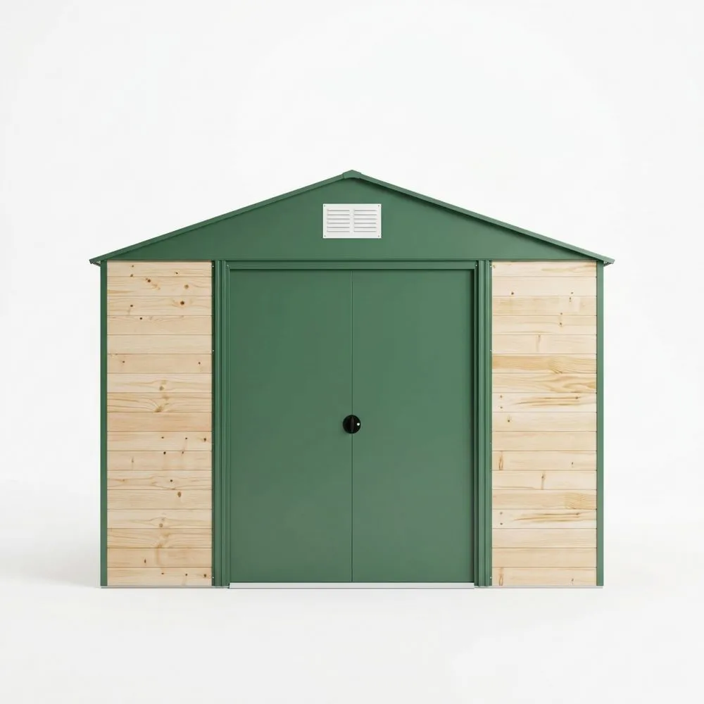 Geräteschuppen aus verzinktem Stahl und Kiefernholz, grün, 260 x 300 x 210 cm