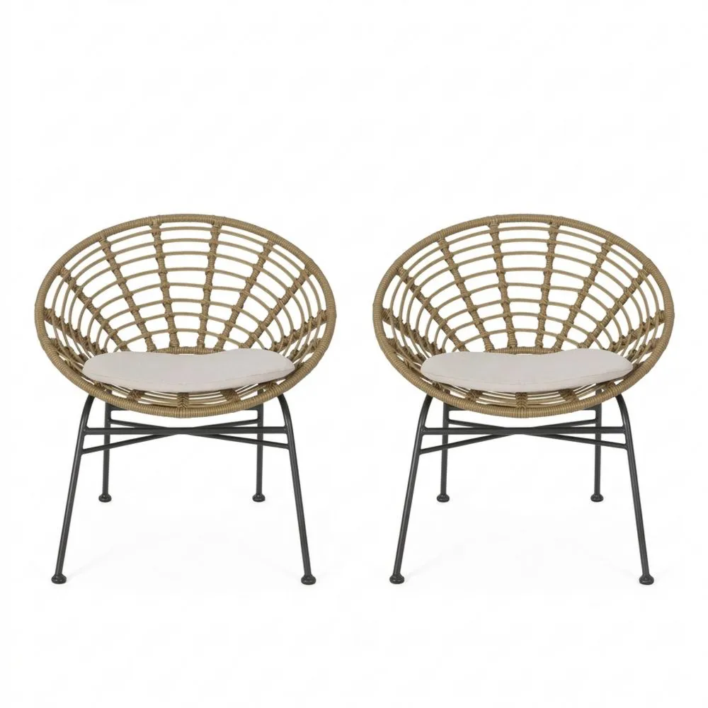 2-teiliges Stuhlset aus Rattan mit Eisengestell, braun/schwarz