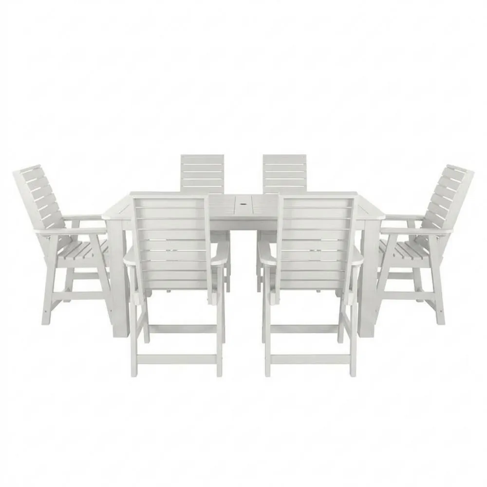 Weißer Akazienholztisch und 6 Stühle