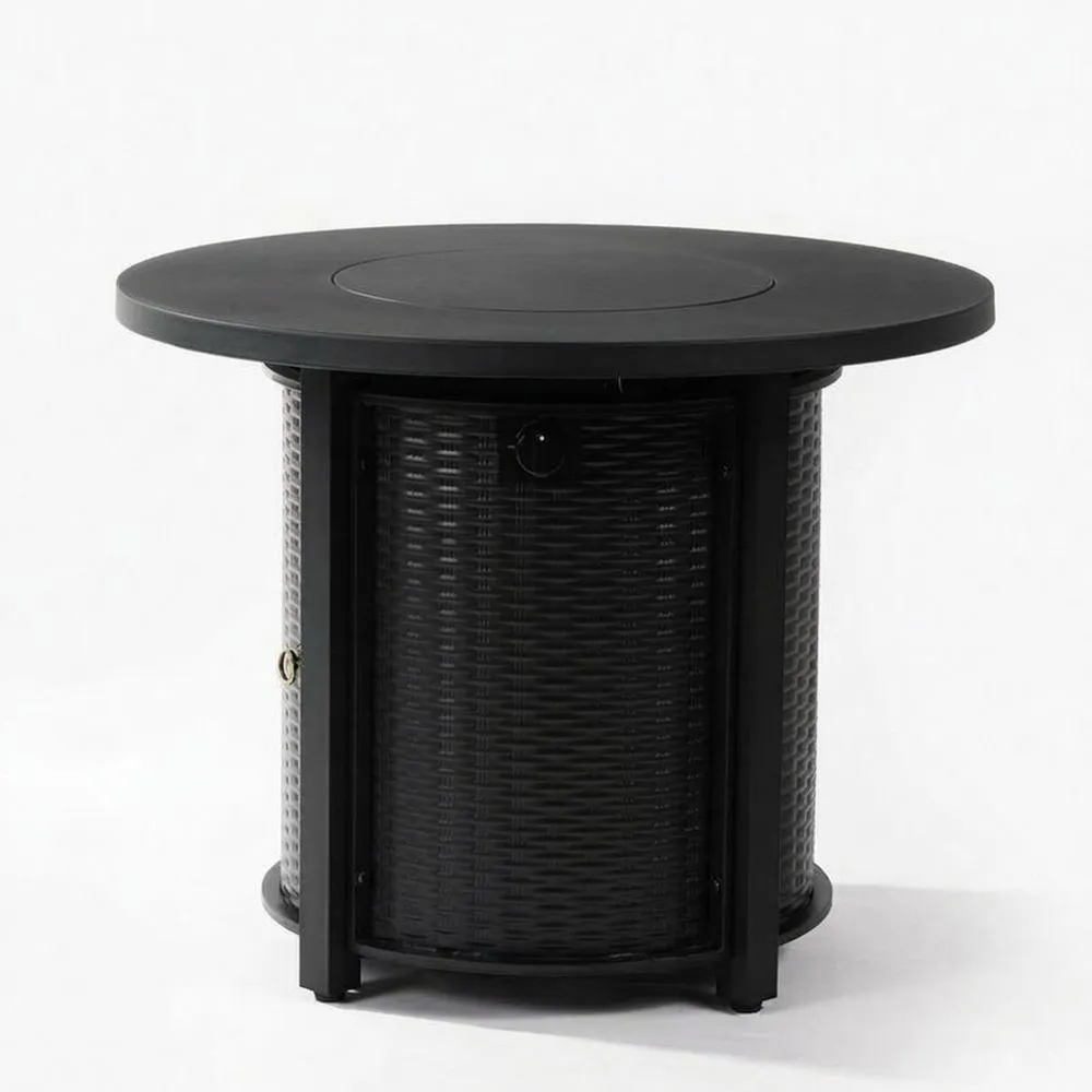 Runder Feuertisch aus Stahl mit PE-Rattan Anthrazit