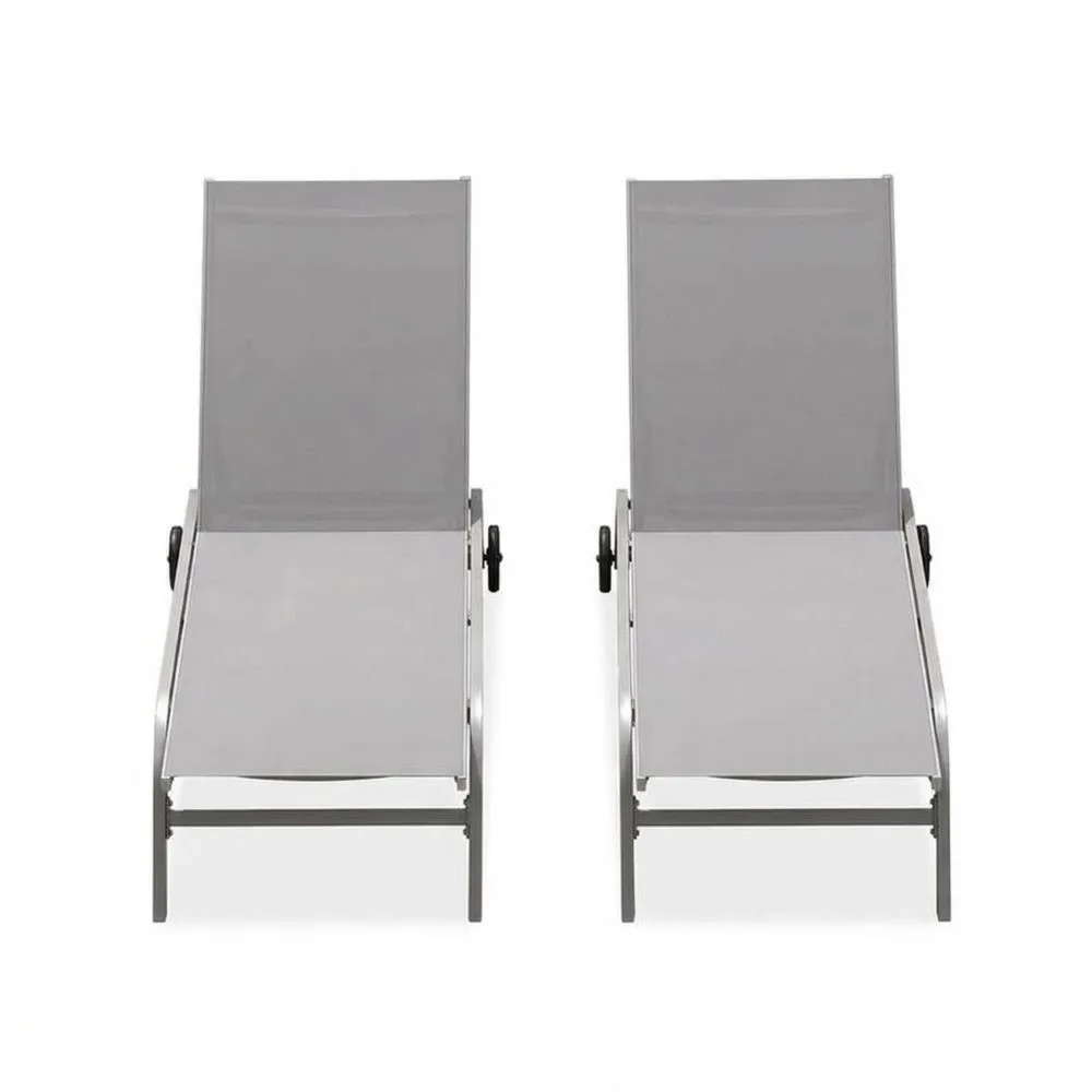 Aluminium Sonnenliegen mit Textilene in Grau, 2er Set