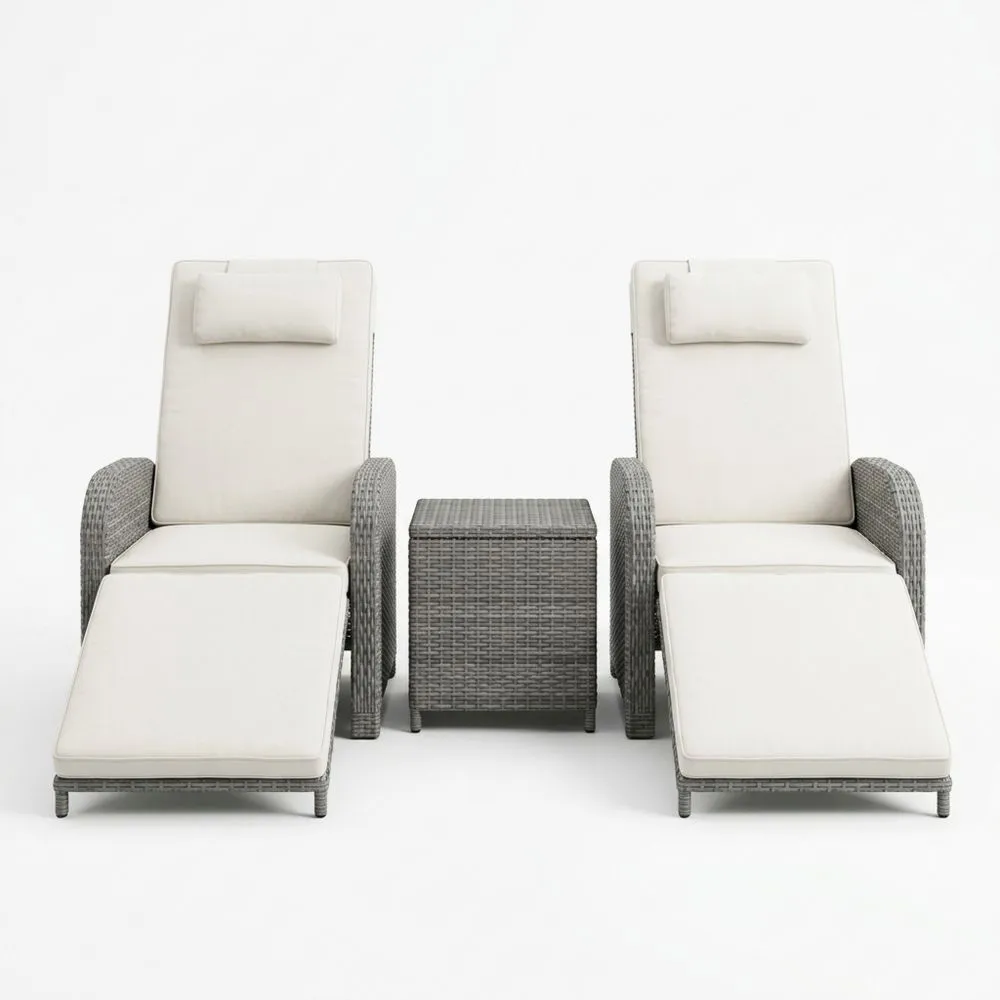 Polyrattan Gartenliege Set mit Beistelltisch Creme