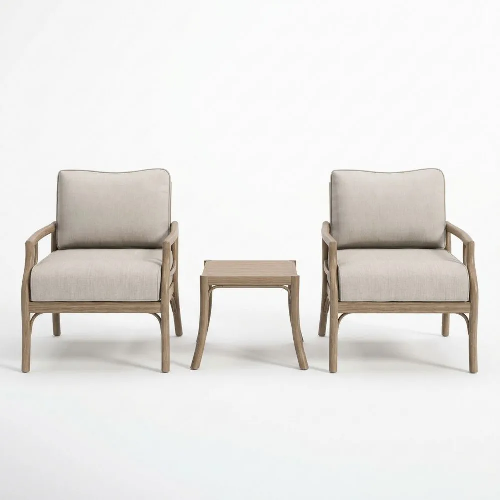 Teakholz Gartenmöbelset mit 2 Sesseln und Tisch Beige Polsterung