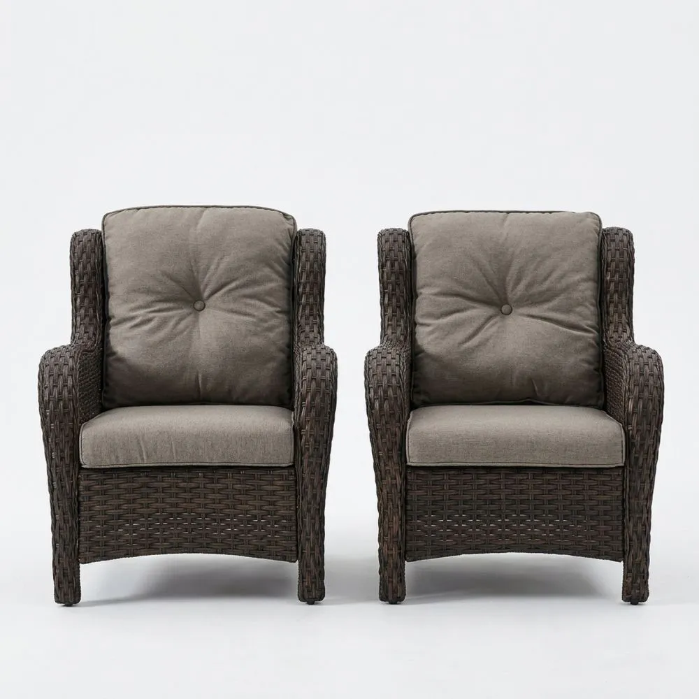 2er Set Rattan Sessel mit Kissen Braun und Grau