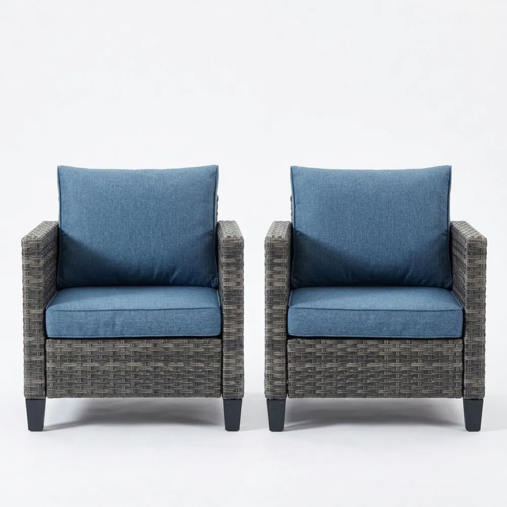 2-teiliges Gartenstuhl-Set Polyrattan Grau/Blau